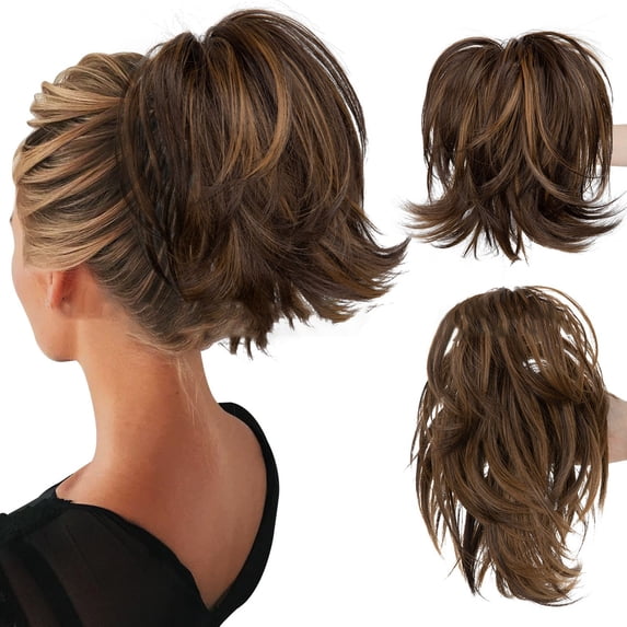 Natural Hair & Extensions Messy Bun Hair Piece with Bendable Metal Wire 8 Inch Clip for Women Straight Hair Bun & Ponytail Extension Human Hair Clip In Ponytail Ext Wig