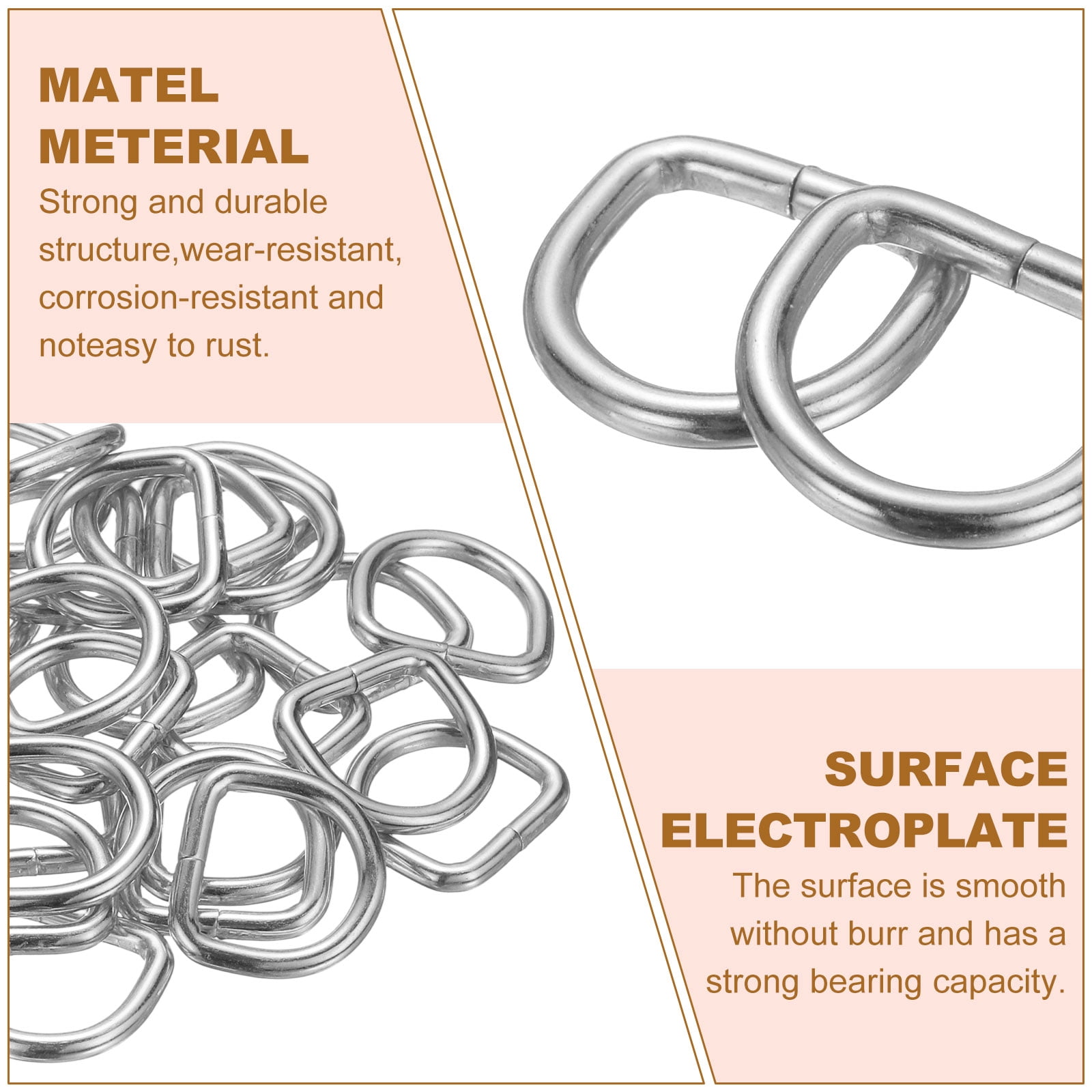 Uxcell 100pcs D Ring 5/8" (16mm) Metal Electroplate D-Shape Buckle Clips, Silver
