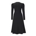 thumbnail image 4 of Women'S Long Sleeve Crewneck Tie Waist A-Line Swing Casual Bodycon Ribbed Knit Fall Sweater Dress Black L, 4 of 9