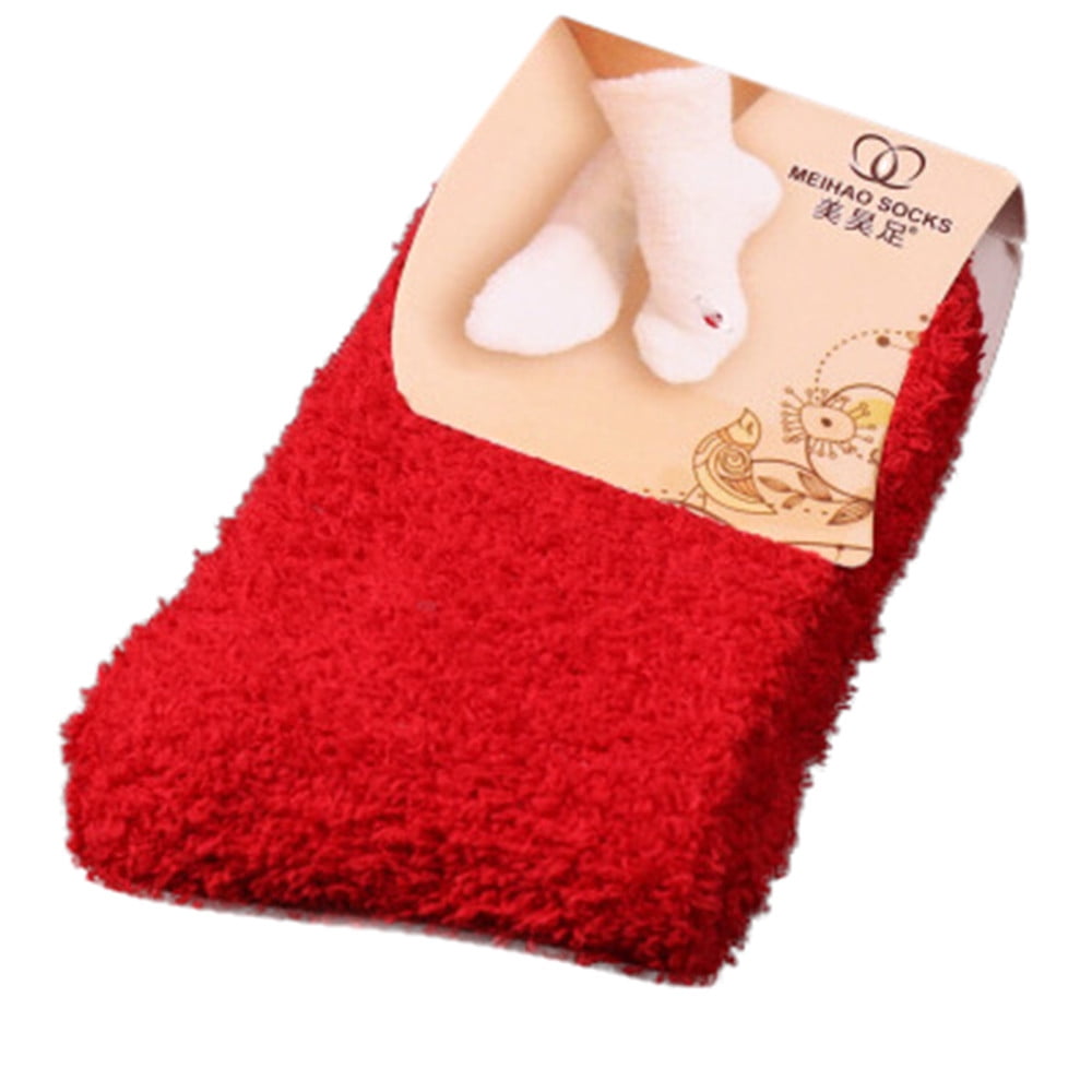 Home Women Girls Soft Bed Floor Socks Fluffy Warm Winter Pure Color