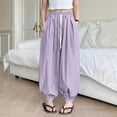 thumbnail image 7 of Baggy Wide Leg Pants Girls Cotton Barrel Pants Sun Protection Mosquito Proof Mid Waisted Balloon Pants with Pockets 5-15Y Purple, 7 of 7