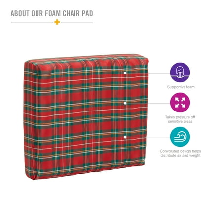 Foam Seat Pad - DMI Convoluted Foam Chair Pads, Seat with Plaid Cover, 16 x 18 x 4