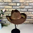 thumbnail image 6 of Hats for Women Unisex Western Cowboy Wide Brim Embroidered Riding Jazz Fedora Coffee One Size, 6 of 7