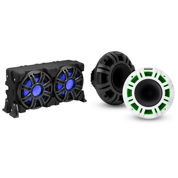 Kicker Marine 48KMXL65 Horn Loaded 6.5" & 51MWLE104 10" Loaded Enclosure, LED Marine Audio Upgrade
