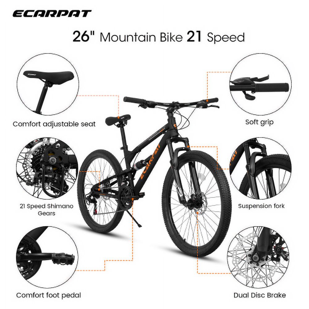 Raistyw 26" Mountain Bike for Women, Steel Frame Hardtail Mountain Bicycle with Front and Rear Mechanical Disc Brakes, 21-Speed, Fits Riders 5'4" - 5'9"