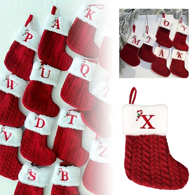 Bas Tricotés Rouges de Noël - Brodés, Spacieux, Durables, Idéal pour la Décoration de Sapin de Noël, Sacs Cadeaux et Ambiance de Vacances