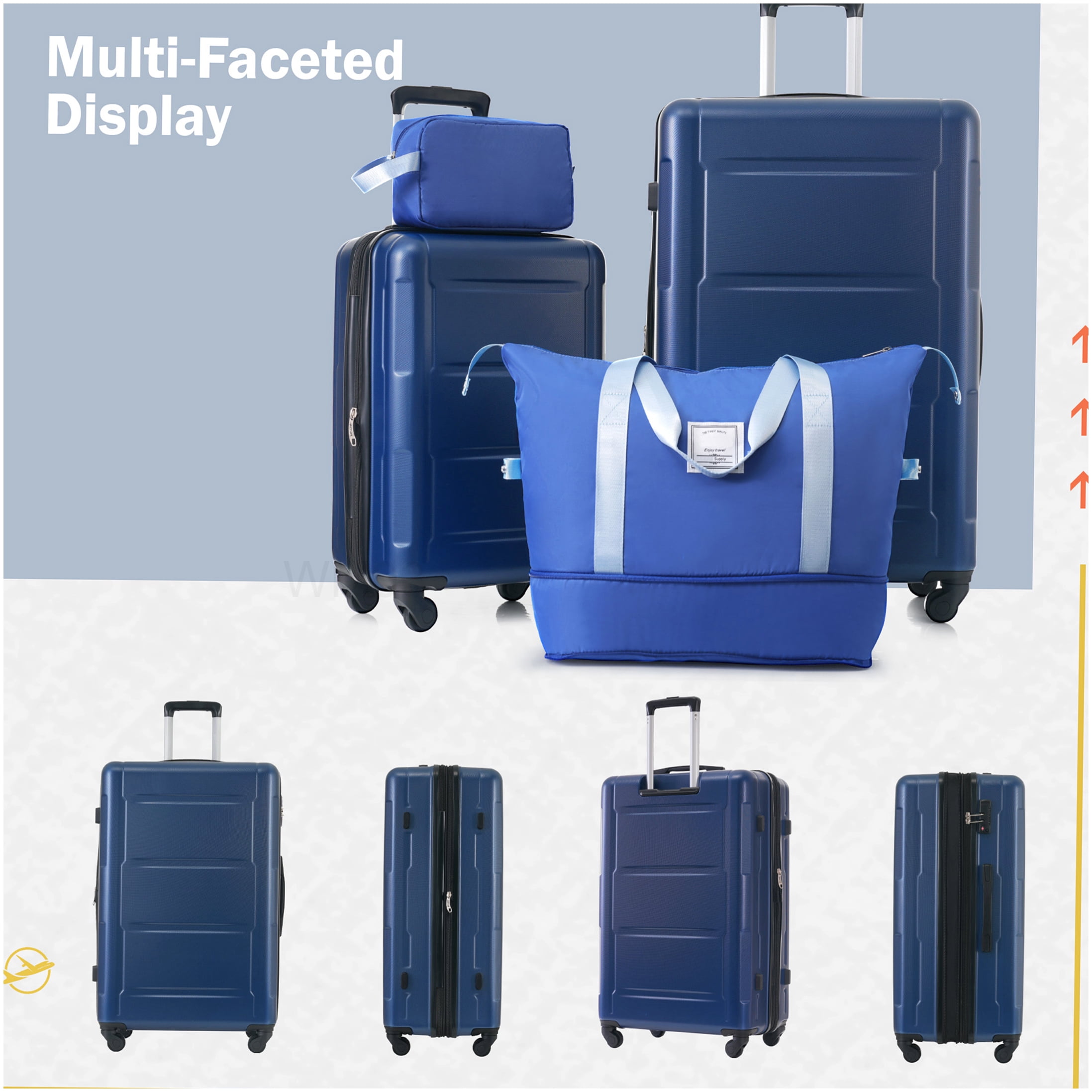 Lightweight ABS Expandable Suitcase Set with TSA Lock, 20in & 24in Blue Spinner Wheel Luggage Combo