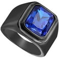 thumbnail image 3 of Men's Stainless Steel Gold/Silver/Black Plated Ring with Square Gemstone Multicolor Stone, 3 of 14