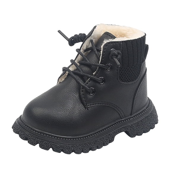 Ticikt Toddler Winter Boots, Lined Warm Kids Ankle Boot, Leather Waterproof Nonâ Rubber Sole Little Boys Girls Short Boots(Color:Black,Size:11.5)