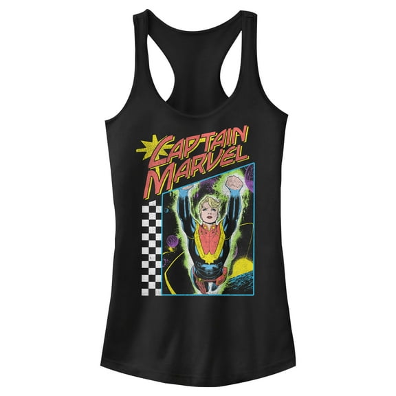 Junior's Marvel Captain Retro Racer Racerback Tank Top Black Large