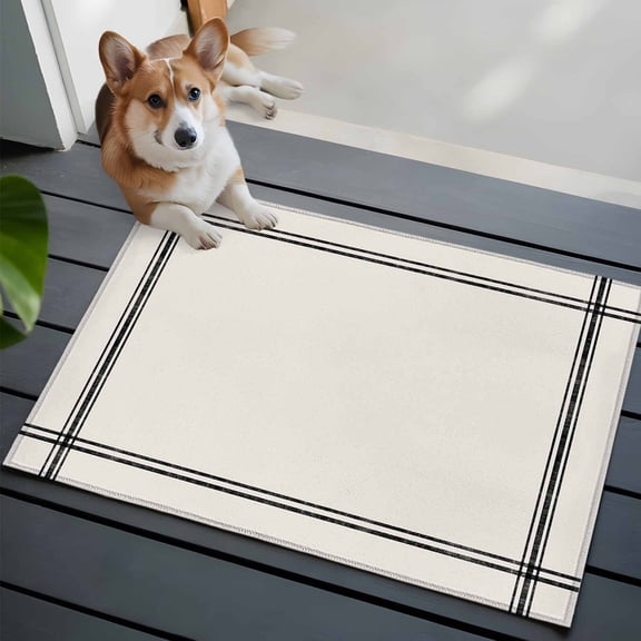 Solid Color Washable Area Rug 2x3 Beige Low-Profile Area Rugs with Non Slip Backing Indoor Floor Carpet for Entrance Living Room Bedroom Home Office