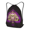thumbnail image 3 of XMXT Waterproof Gym Bag, Fuchsia Skull Ace Print Drawstring Backpack for Men, s Black, 3 of 8