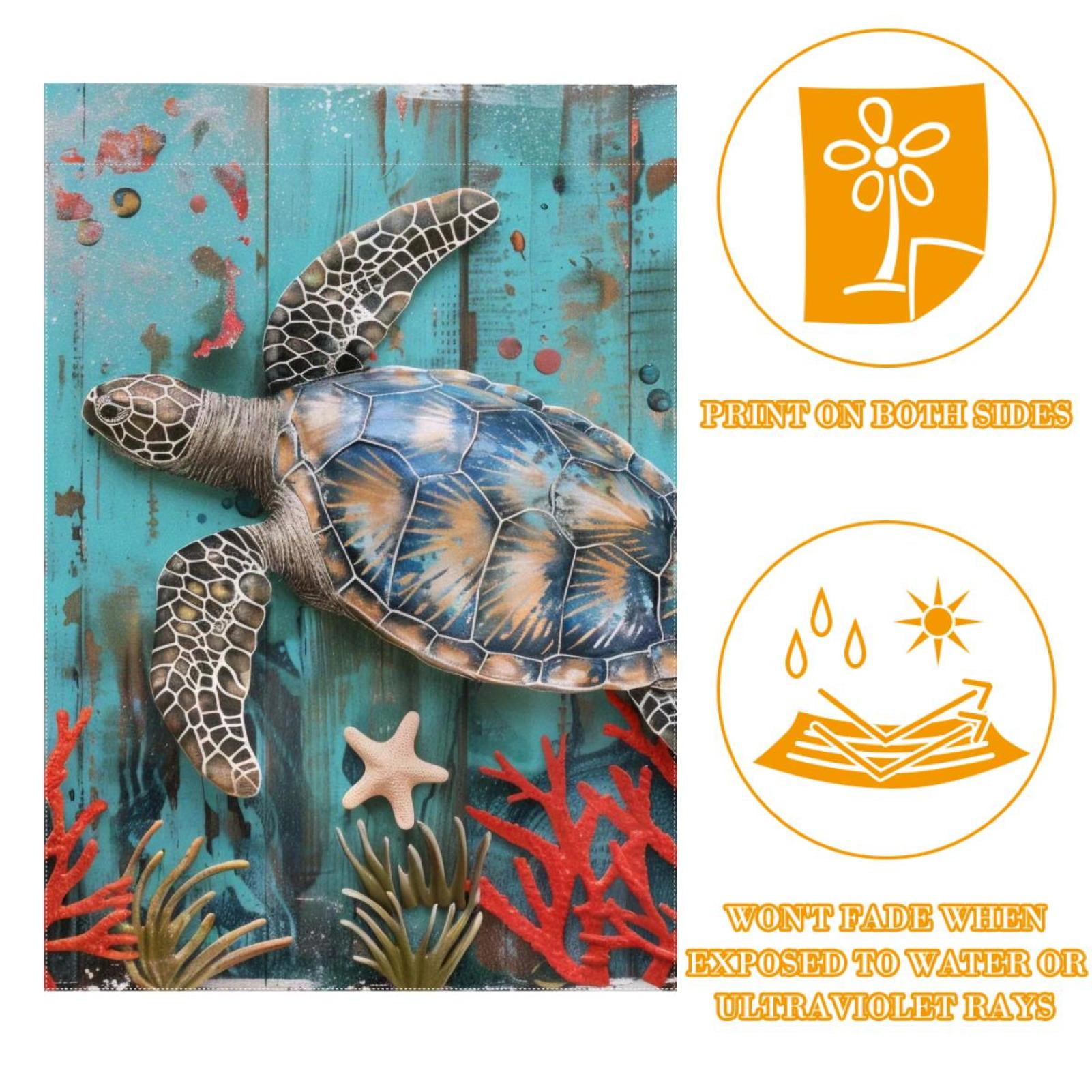 Coastal Sea Turtle Nautical Ocean Starfish Seashell Coral Double Sided Garden Flag Decorative Weather Resistant Yard Flag, Large DIY Vertical Flag for Farmhouse Patio Lawn, 28x40 Inch