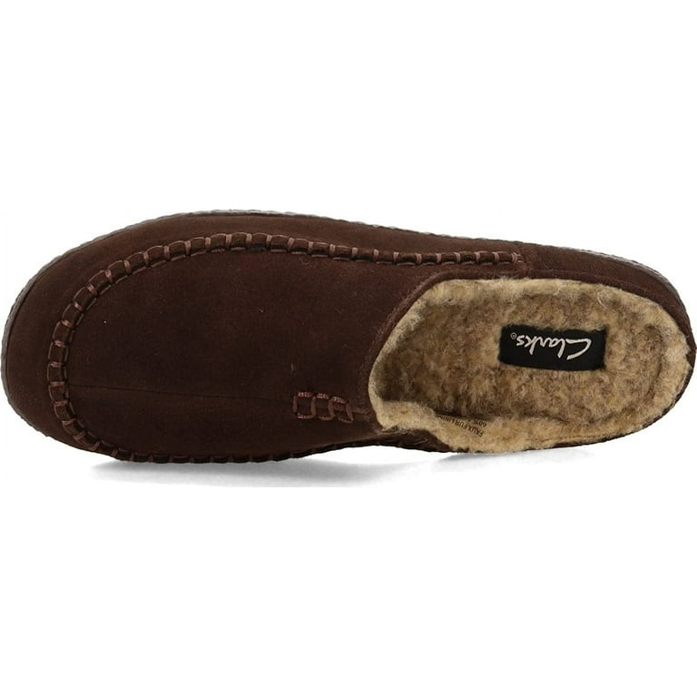 Clarks Mens Suede Leather Open Back Slipper JMS0345 Warm Plush Sherpa Lined Indoor Outdoor House Slippers for Men 8 M US Dark Brown Walmart