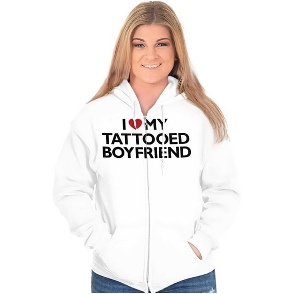 Love My Tattooed Boyfriend Romantic Womens Plus Size Graphic Zipper Hoodie Brisco Brands 2X