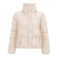thumbnail image 6 of VISALY Women's Oversized Puffer Full Zip Quilted Bubble Coats Padded Long Sleeve Winter Warm Coat Zip Up Short Puffer Tunic Jackets Beige L, 6 of 8