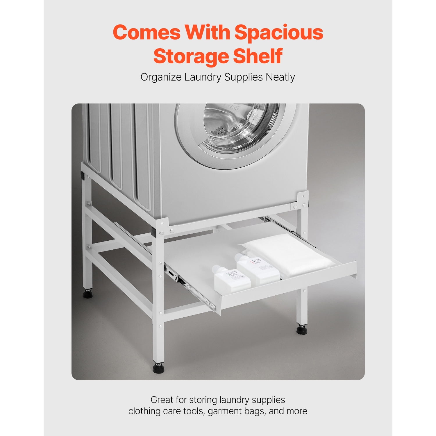 KFFKFF Laundry Machine Support, 48.5x25-Inch Appliance Platform, 590LBS Weight Limit Laundry Machine and Dryer Foundation with Dual Trays, 4 Customizable Legs for Elevating Laundry Appliances