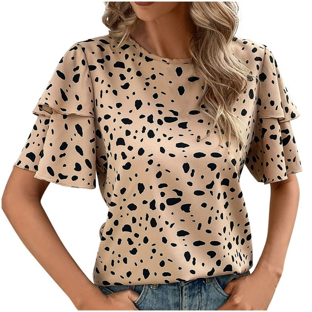 Camiseta de Cuello Redondo de Impresión de Verano de Manga Corta para las Mujeres, Top Casual para el Hogar Y el Uso Diario