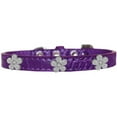 thumbnail image 1 of Silver Flower Widget Croc Dog Collar Purple Size 20, 1 of 1