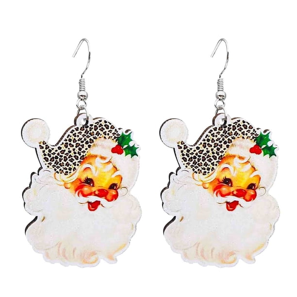 Árbol de Navidad Luces Pendientes de Madera Conjunto con Santa Claus Enano Muñeco de Nieve Colgantes, Aleación Acrílico Ligero Regalo de Fiesta para Mujeres, Niña