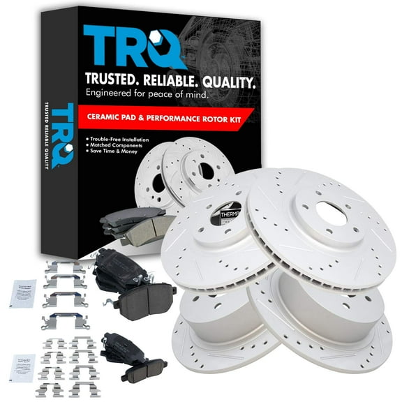 TRQ Front and Rear Performance Brake Pad & Rotor Kit Brake Pads Brake Rotors Set Ceramic Premium G-Coated Fits Select 2005-2006 Nissan Altima 2004-2008 Maxima