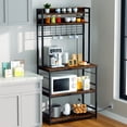 thumbnail image 5 of Walsunny Kitchen Bakers Rack with Power Outlet Shelves for Microwave with 10 Hooks Coffee Bar Cabinet Station and Kitchen Cart Vintage Brown, 5 of 8