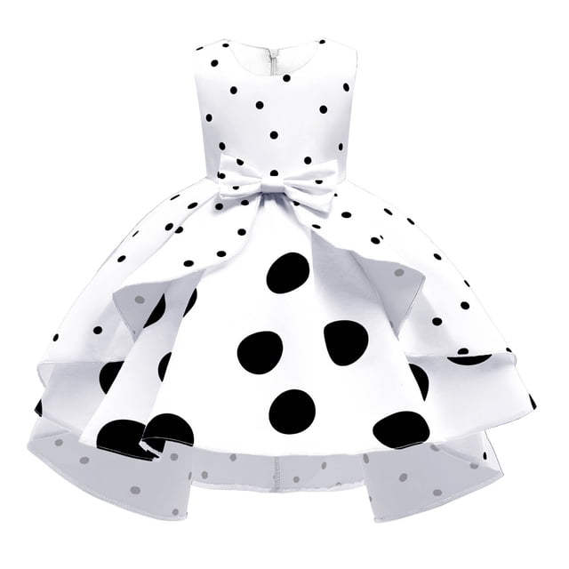 Liquidation d'Économies d'Hiver! PEZHADA Robe d'Hiver pour Fillette Tout-Petit, Style Explosion Vêtements pour Enfants Robe pour Filles à Pois Rétro Robe de Princesse pour Enfants Robe de Performance de Noël Blanche 6-7 Ans