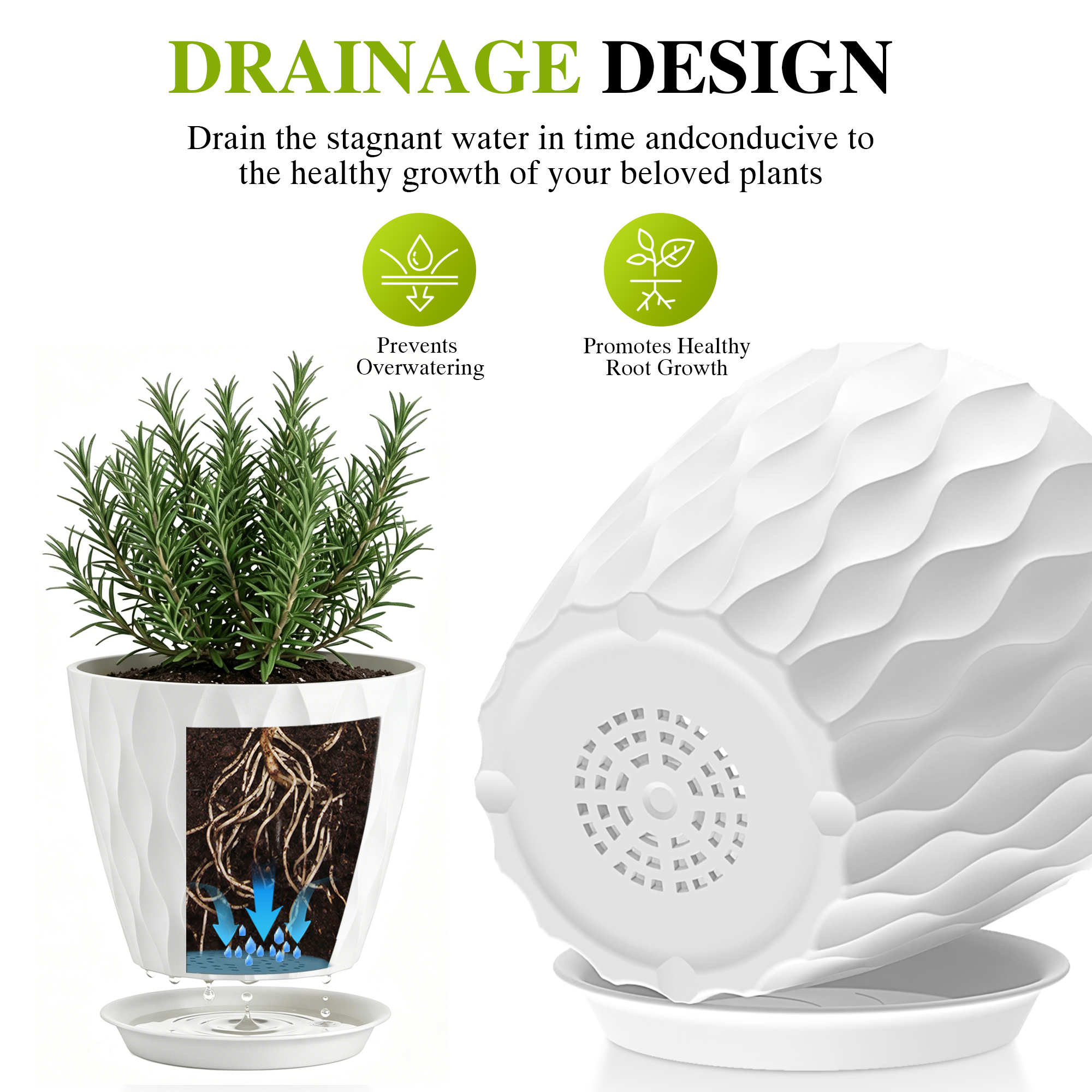 UOUZ 8-Inch White Plant Pots with Saucers, 5-Pack photo 3