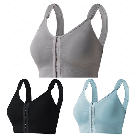 SPZTSX Women's Front Closure Compression Bra - Wirefree Adjustable Strap Bra for Surgical Recovery & Everyday