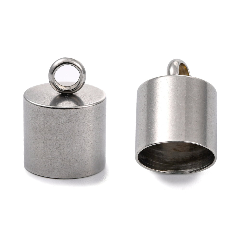 Tarnish Resistant Smooth Surface 201 Stainless Steel Cord Ends End Caps Stainless Steel Color 15x11mm Hole: 3.5mm 10mm Inner Diameter
