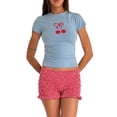 thumbnail image 2 of Aojekbee Women Short Sleeve T-Shirts Bowknot/Cherry/Car Print Crew Neck Shirts Summer Casual Slim Fit Tops Streetwear, 2 of 10