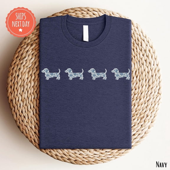Dachshund Shirt - Blue Toile Dachshund Tee - Dachshund Dog Mom - Wiener Dog Shirt - Cute Doxie Shirt - Dachshund Graphic Shirt