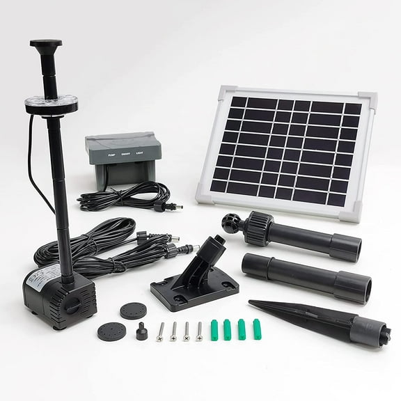 Solar Water Pump with Backup Battery and Fountain Lights for Birdbath, Fountain, Small Pond, Garden Decoration (Battery and Lights Included)