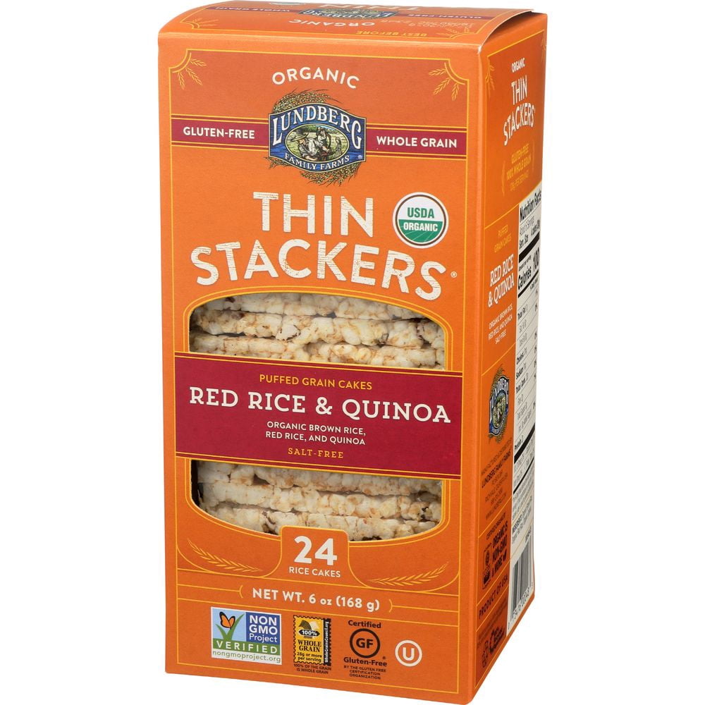 Lundberg Family Farms Organic Thin Stackers Red Rice and Quinoa Rice Cake, 6 Ounce -- 6 per Case.