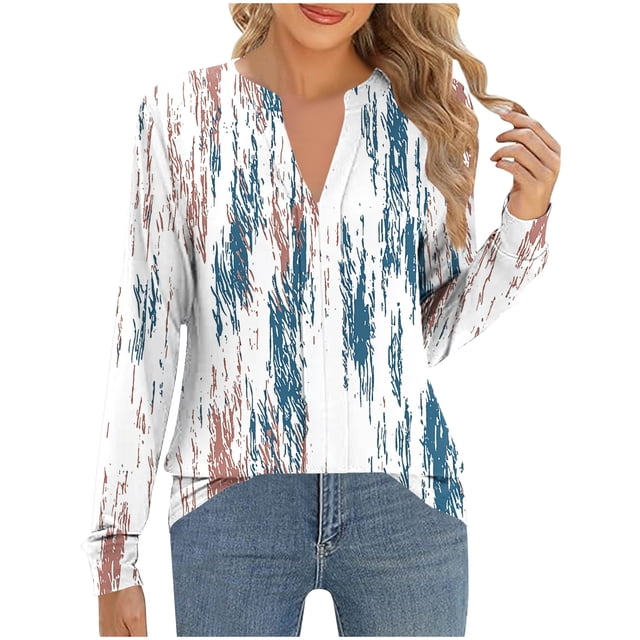 COM1950s Blouses pour Femmes, T-Shirt à Imprimé Dégradé de Mode pour Femmes, Blouse à Manches Longues, Col Rond, Haut Décontracté Ample, T-Shirts pour Femmes, Hauts Décontractés pour Femmes, Hauts de Mode pour Femmes