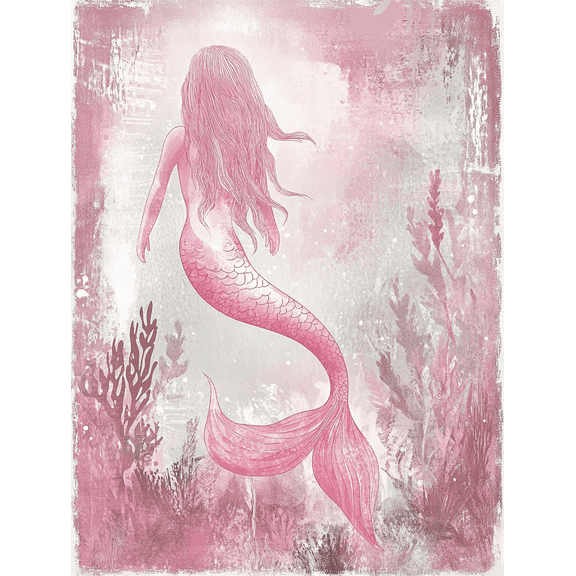Pink Mermaid Wall Art Canvas Print, Suitable for Living Room, Bedroom, Bathroom, Office, and Spa Decoration.