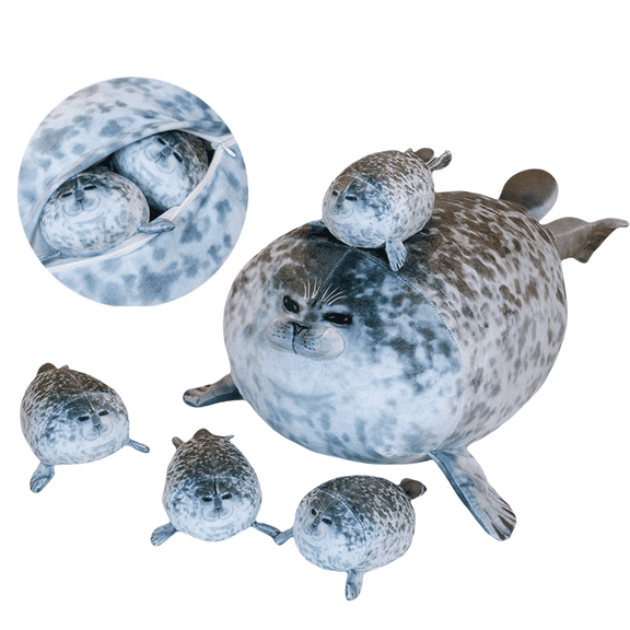 5PCs Chubby Spotted Seal Pillow-Mother&Son Sea Lion Stuffed Cotton Plush Animal Toy Set Cute Ocean (19.7 Inches)