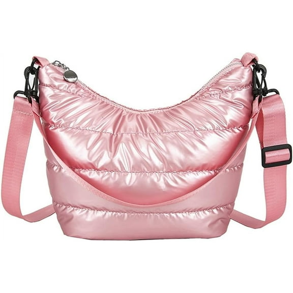 Kukuzhu Quilted Shoulder Tote Bag for Women Padding Down Cotton Hobo Bag Casual Zip Adjustable Handbag