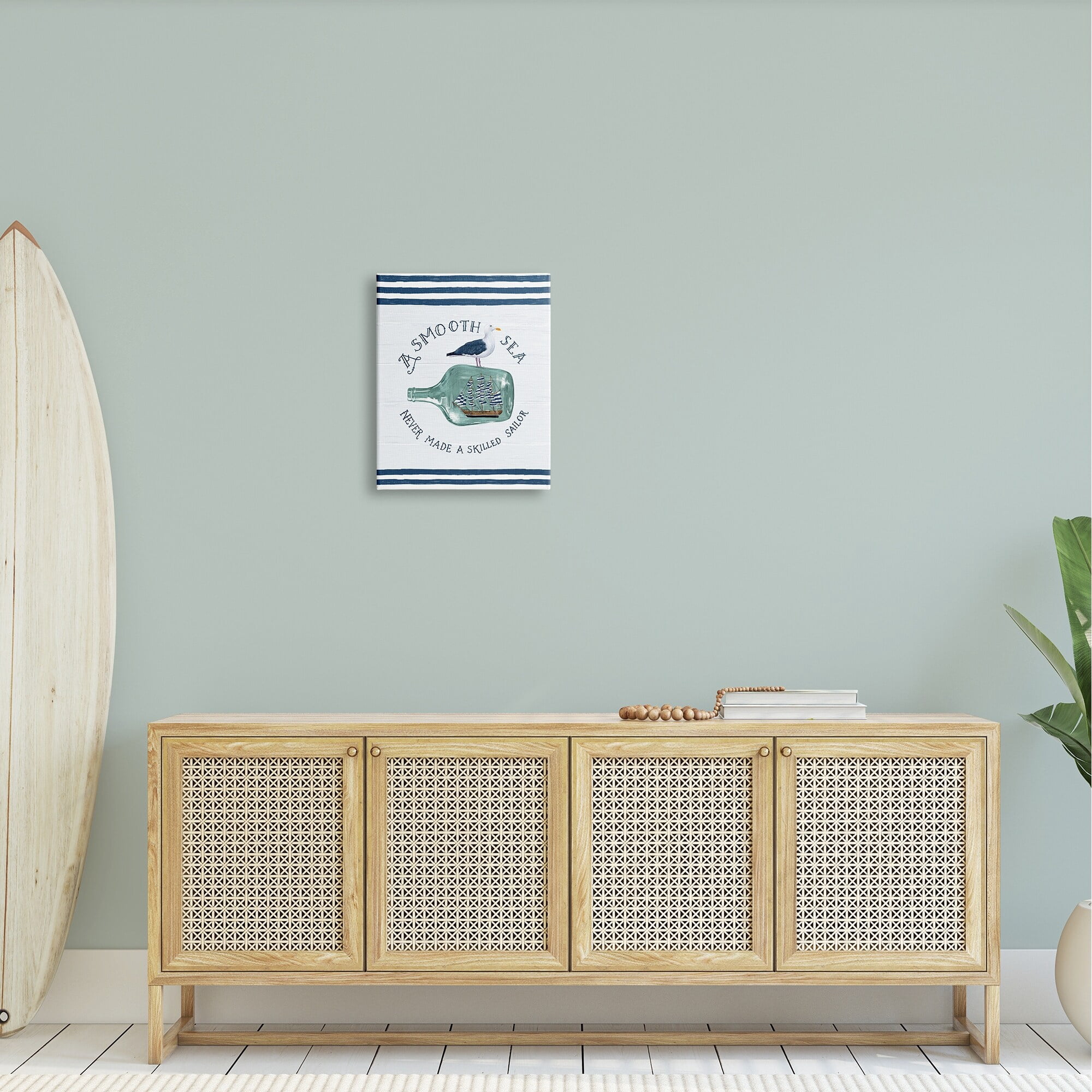 Stupell Industries Ship In Bottle Seagull Striped Nautical Phrase Graphic Art Gallery Wrapped Canvas Print Wall Art, Design by Raquel Maciel