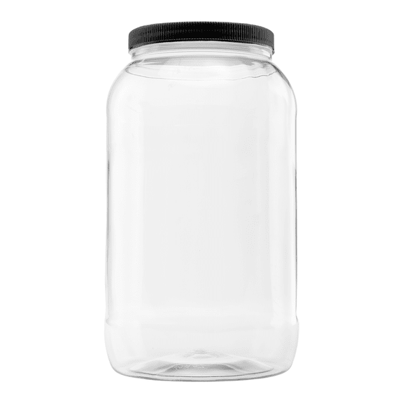 Clearview Containers : 128 Ounce Plastic Gallon Jar with 110/400 Black Leak Proof Seal Lid - Food Grade and BPA Free