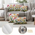 thumbnail image 6 of Spring Floral Pillow Covers 2 Pack Cartoon Red Pink Yellow Flowers Green Farm Leaves Pillowcase Waterproof Outdoor Throw Pillow Cover for Patio Garden Square Cushion 20”x20”, 6 of 9