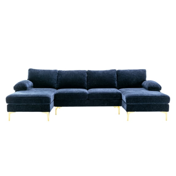 U-Shaped Sectional Sofa, 110" Upholstered Sofa Couch Set with Padded Seat and Metal Feet, Comfy Leisure Lounge Accent Sofa for Living Room Bedroom Office, Blue