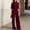 Wine Red, variant on Women's Elegant Solid Color 3 Piece Formal Set – Sheer Puff Sleeve Top with Camisole Lining & High Waisted Pants Black,XXL