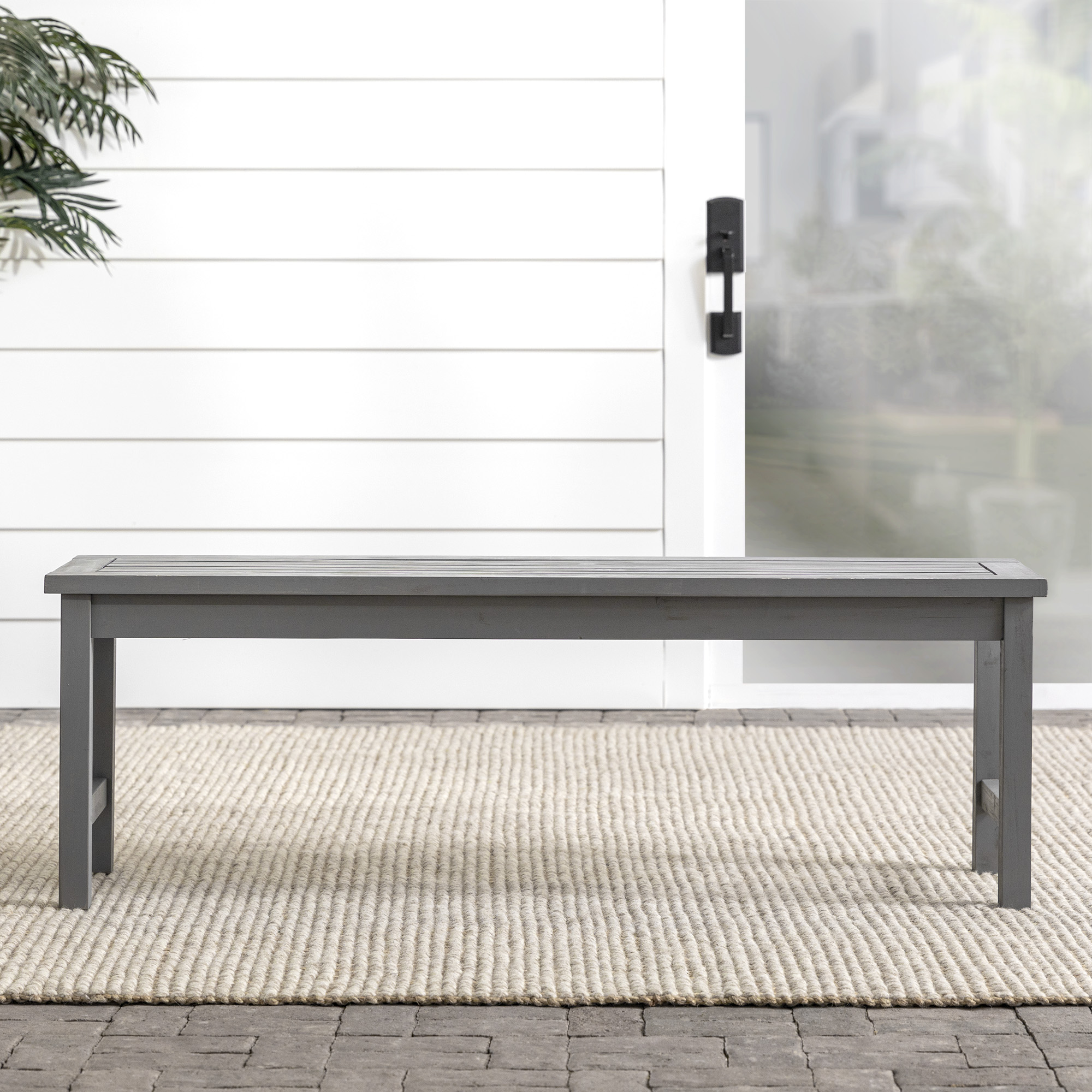 Walker Edison 53" Outdoor Raised Acacia Solid Wood Patio Bench, Grey Wash