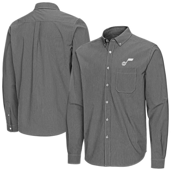 Men's Antigua Black Utah Jazz Porter Woven Long Sleeve Button-Down Shirt