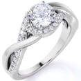 thumbnail image 1 of JeenMata Anillo de Compromiso Elegante de Oro Blanco de 18 K sobre Plata con Banda Retorcida, Pavé y Moissanita Redonda de 1 Quilate, 1 of 6