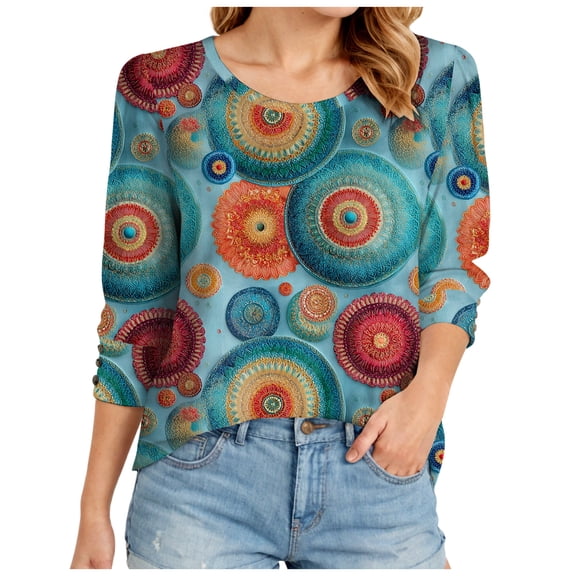 Towmus 3/4 Length Sleeve Womens Tops Womens Blouses Work Shirts Dressy with Button Down Blouses Fashion Clothing