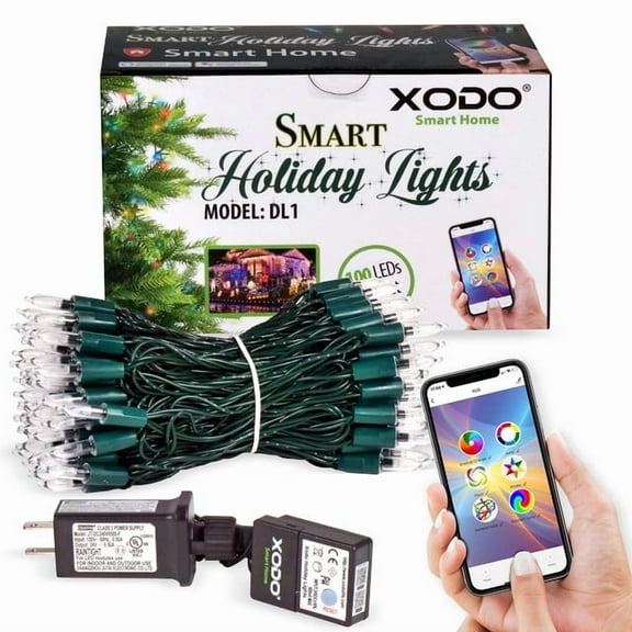 XODO Wi-Fi Controlled Outdoor Smart Christmas LED String Lights - 100 Clear RGB Bulbs, Works with Alexa & Google