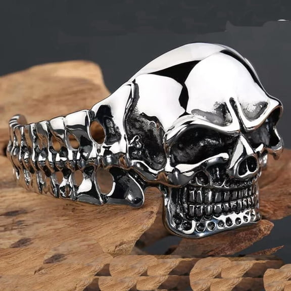 QQTDFG Men's Jewelry Silver Bracelets Skull Stainless Steel Big Punk Wristband Bangles-default