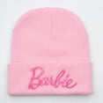 thumbnail image 2 of Gorro de punto con letras bordadas para otoño e invierno, bonito gorro rosa para mujer, gorro de lana cálido y resistente al viento para exteriores, 2 of 6
